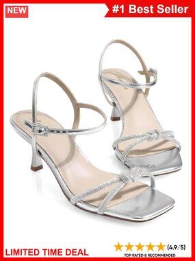 Kitten Heel Rhinestone Strappy Sandals Square Toe Prom Wedding Heels